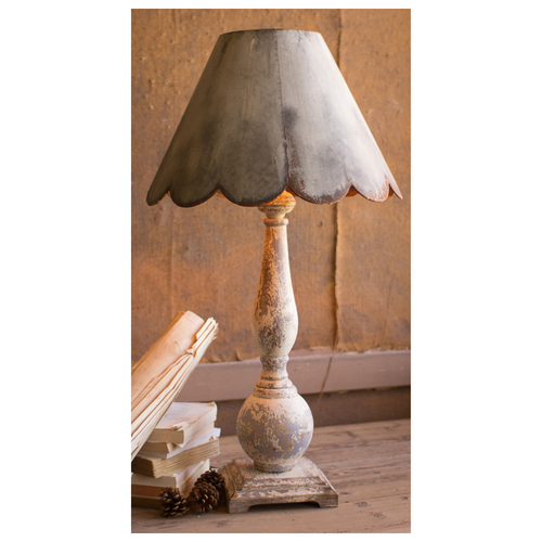 Table Lamp - Wood Base With Rustic Scalloped Metal Shade